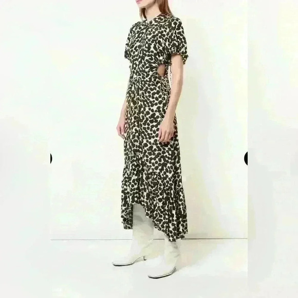 Proenza Schouler Textured Crepe Painted Dot Cinched Cut Out Dress - Picture 2 of 16